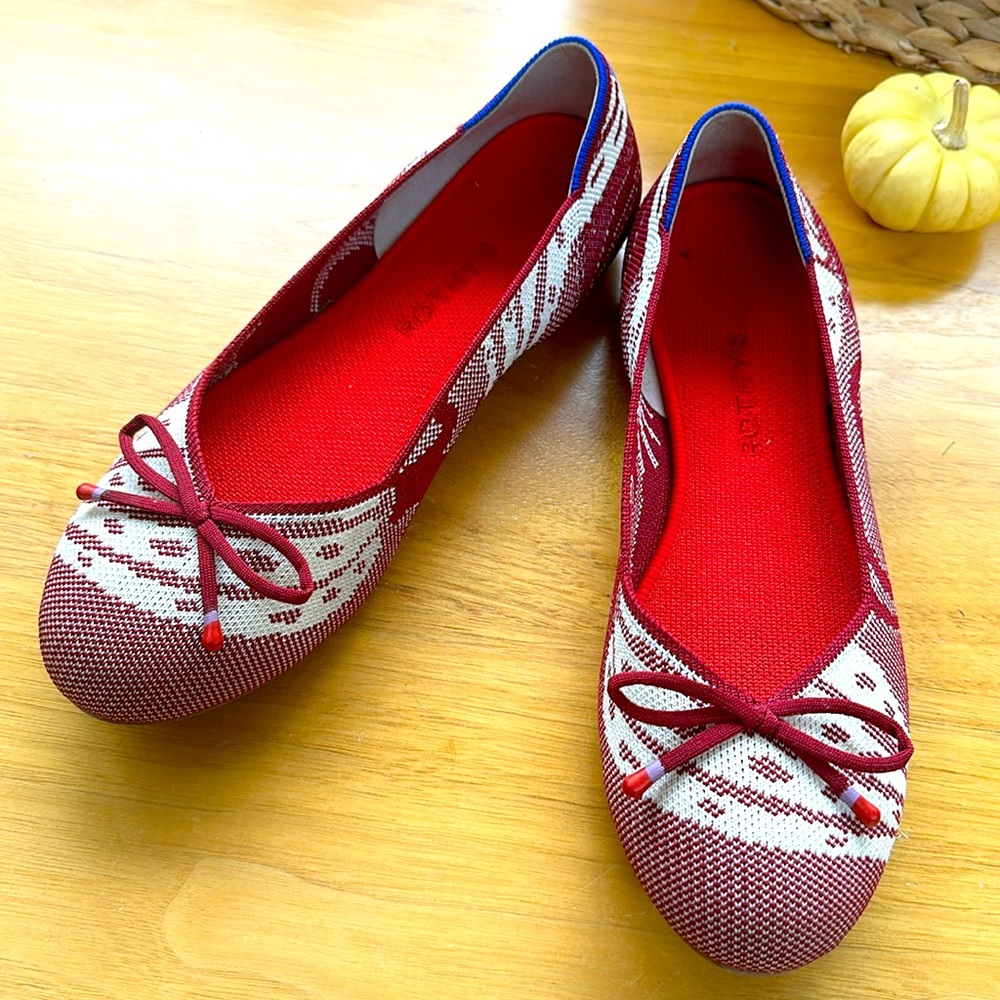Rothy’s botanical burgundy Bow ballerinas, great condition sz 9.5